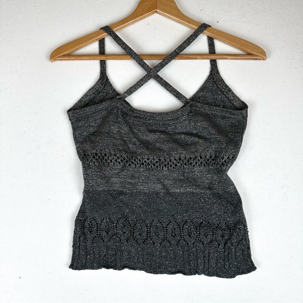 Easel Crochet Beaded Metallic Sweater Tank Criss Cross Back - Picture 3 of 8